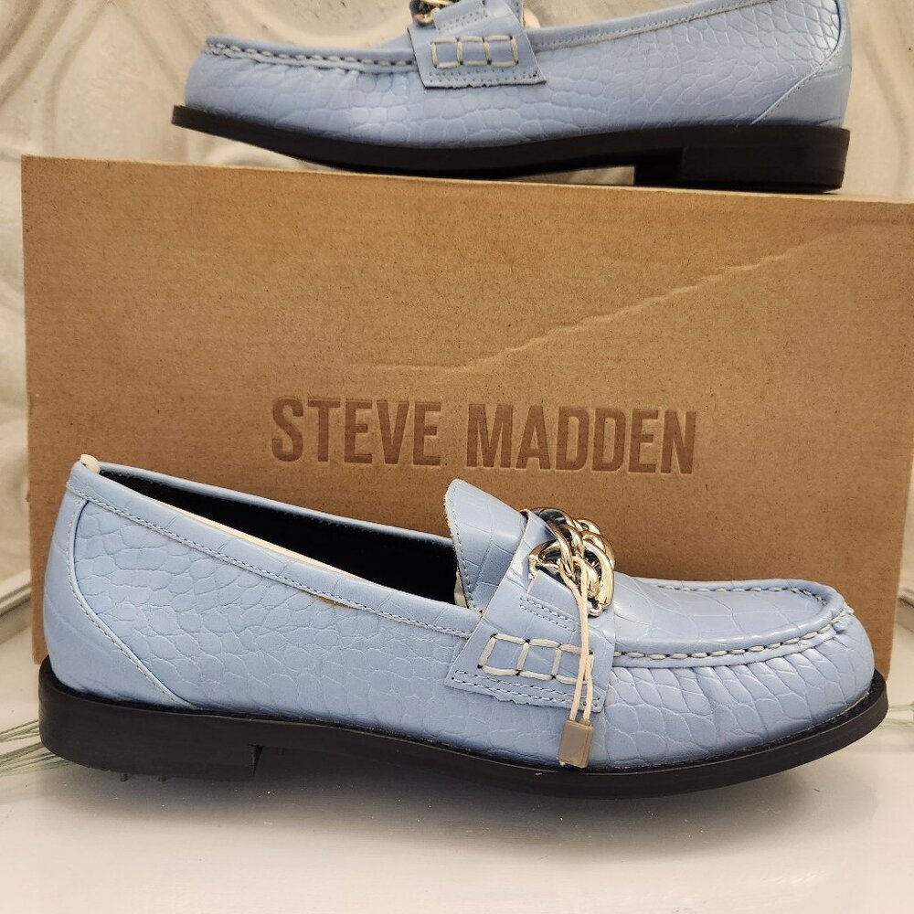 Steve Madden Leather "Triple' Blue Crocco Loafers. NIB. Size 7.5